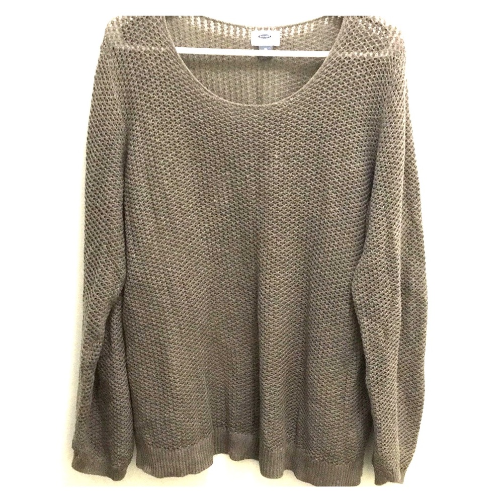 Grey/olive small open weave pullover sweater